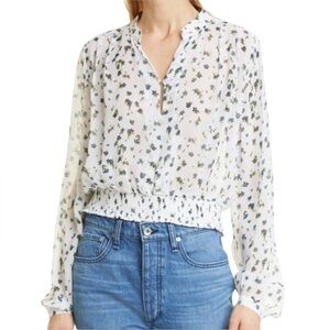 Rag & Bone Womens White Floral Calista Sheer Long Sleeve Top Medium NWT